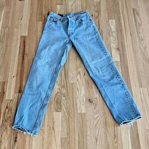 Vtg 90s banana Republic light wash jeans high waist button distress 27" butt rip